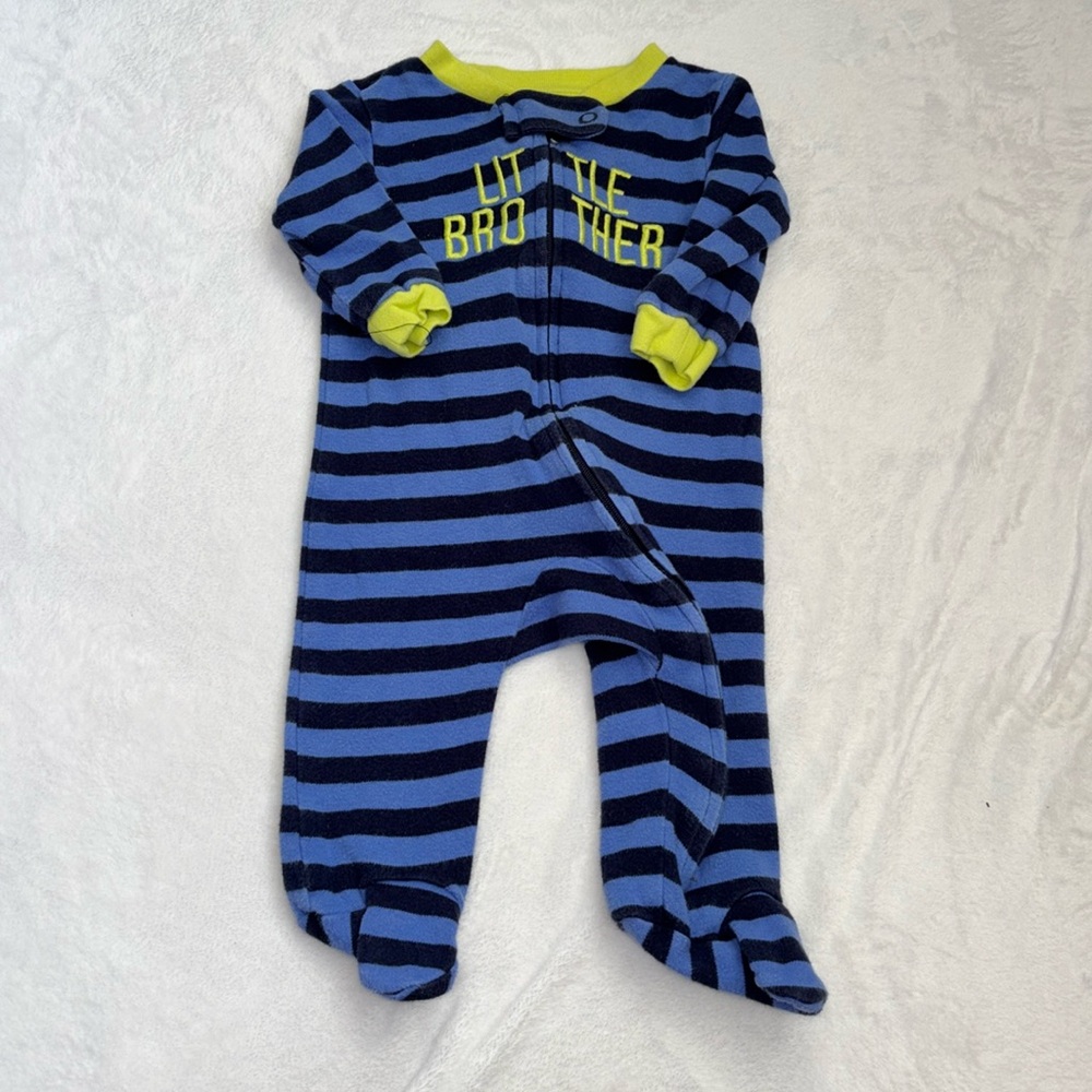 carters striped zip up zipper little brother footie/ sleeper
